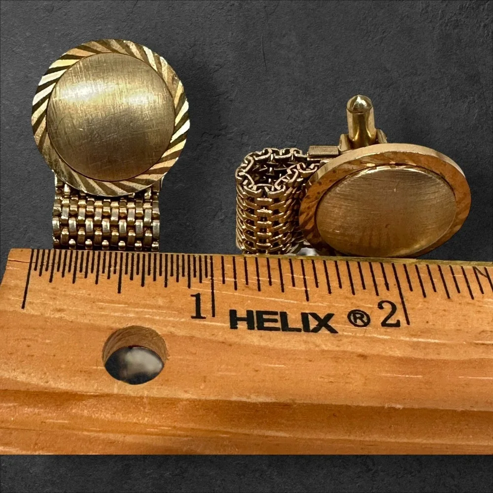 Diamond Cut‎ Gold Tone Faceted Vintage Wraparound Mesh Watchband Cuff Links